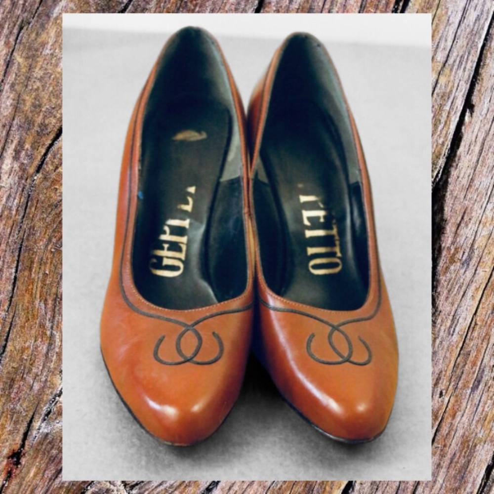 Vintage Geppetto Cognac Western Leather Heels 7M